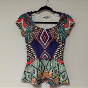 Multi color Aztec peplum top